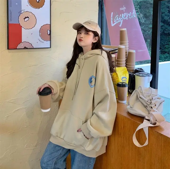 Женские кофты японский Harajuku Ulzzang свободный досуг колледж Ins Толстовка Женский корейский кавайный милый одежда для женщин - Цвет: Хаки