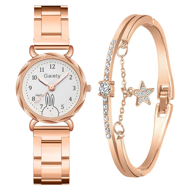Brand 2pcs Set Casual Watch For Women Rhinestone Bracelet Watch Leather Ladies Wrist Clock Simple Dress Gfit Montre Femme