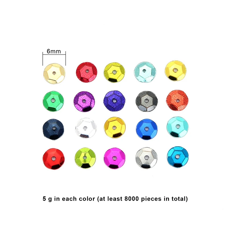 1 Pack Of 20G Sequins- Size: 6Mm, Curved Round Sequins- Perforated Beads For Garment Material- Color