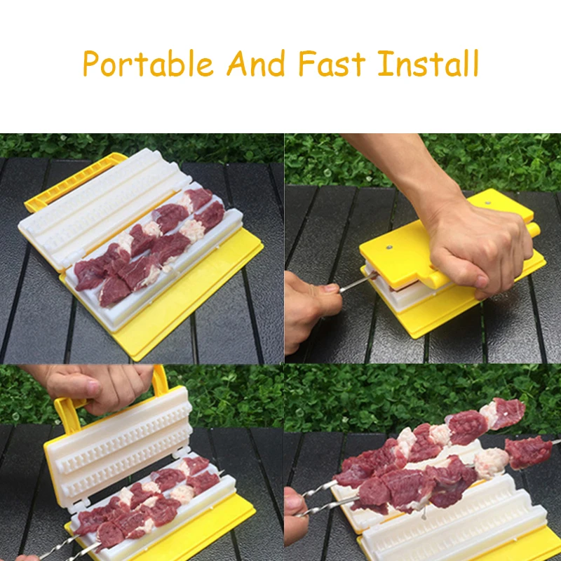 Q01 BBQ Meat Skewer Portable Barbecue Kebabs Maker Double Row Meat String Device Skewer Machine Outdoor Kitchen Tool BBQ Product