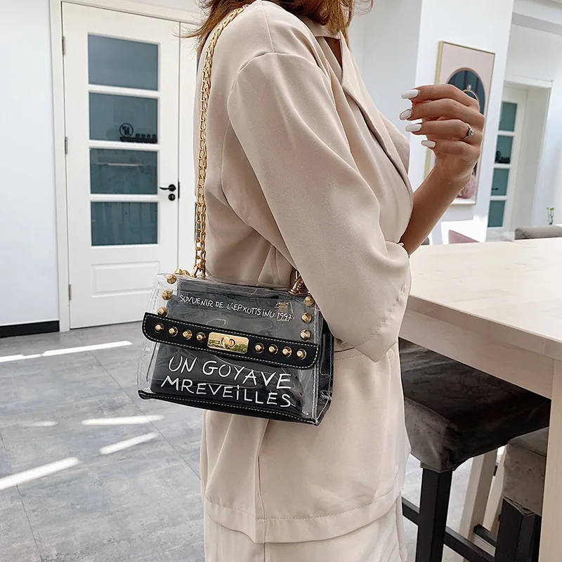 

Transparent Bag Women's 2019 New Style Korean-style Trend Simple Different Size Bags INS-Style Chain Shoulder Cross-body Handbag