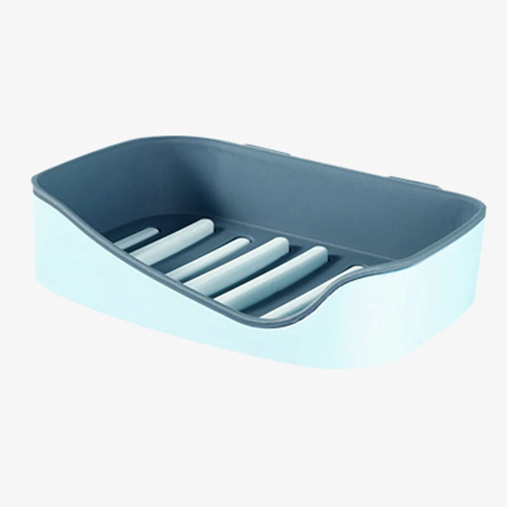 Незащищенный дренажный ящик мыльница Нескользящая настенная двухслойная губка подставка держатель лоток для хранения ванная комната специальный инструмент - Цвет: blue