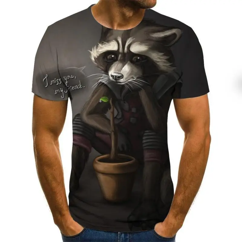 Funny 3D Abstract t shirt Men Short Sleeve Streetwear Top Tees Flowers Animal Printing tee | Мужская одежда