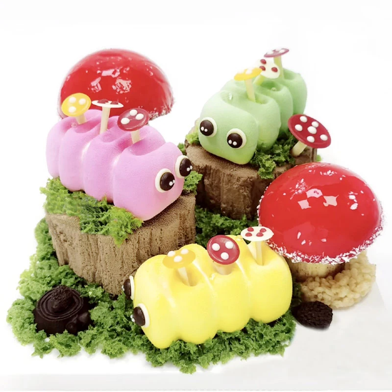

6 Cells Halloween Caterpillar Mousse Pastry Moulds Silicone Cake Molds for Valentine's Day Dessert Baking Tools Kitchen Bakeware