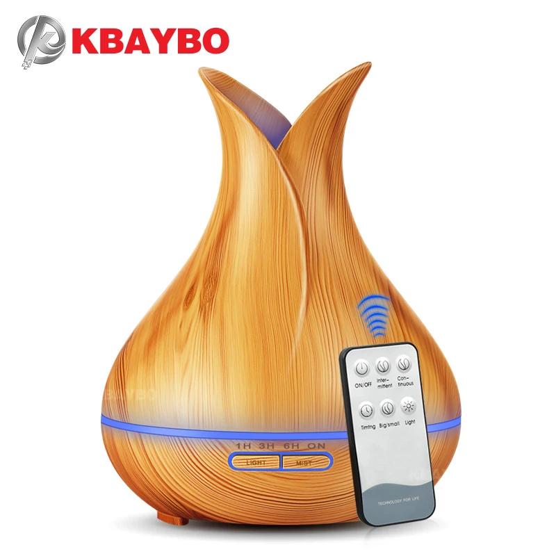400ML KBAYBO Remote Control Ultrasonic Wood Grain Humidifier Aromatherapy Aroma Essential Oil Diffuser for Home Bebe
