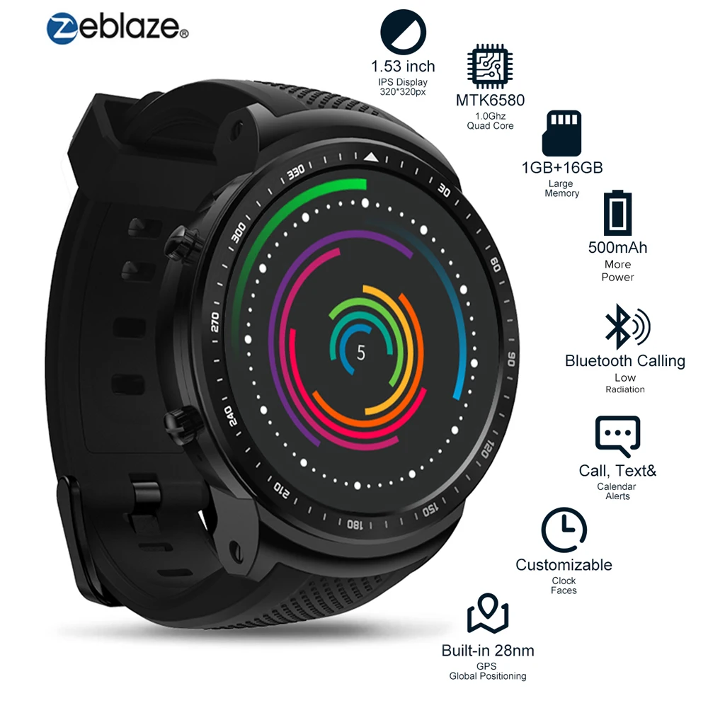 Смарт часы Zeblaze PRO телефон GPS камера четырехъядерный процессор 1 Гб + 16 ГБ BT 4 0