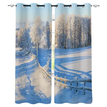 

Fence Snow Forest Winter Window Curtains Living Room Curtain Home Decor