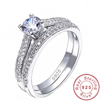 

Fine Jewelry Original 925 Sterling Silver Rings Set for Women AAAAA Cubic Zircon Bridal Engagement Wedding Ring Jewelry