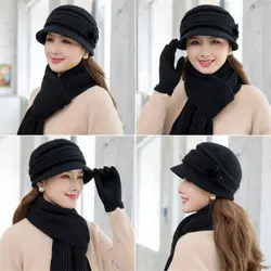 2pcs/Set Ladies Cold-proof Warm Women Knitted Hat Scarf Set Winter Hats Beanies Caps