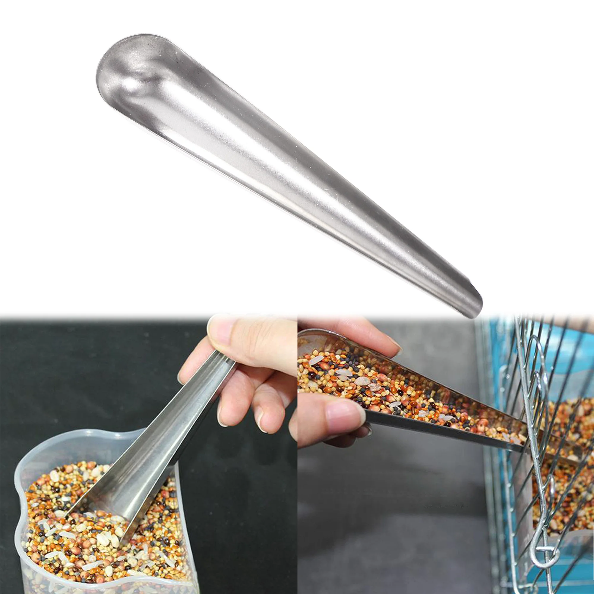 Pet Bird Parrot Stainless Steel Food Adding Spoon Bird Cage Food Add Accessories Small Pet Feeding Tool 1 Pc