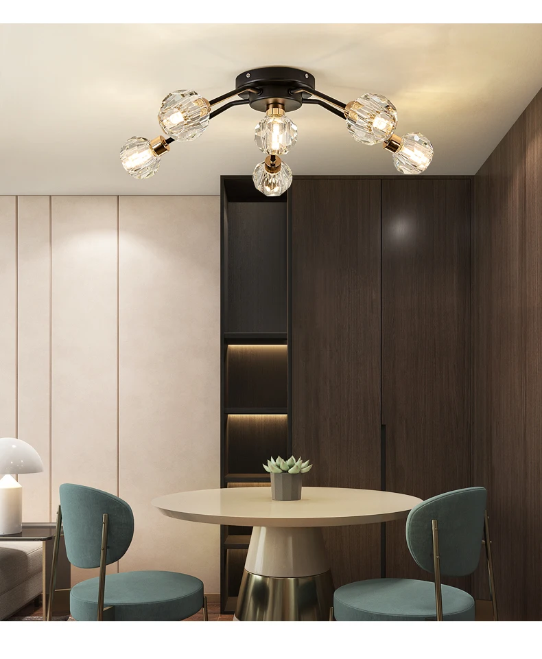 Nordic bedroom led ceiling lamp postmodern minimalist light luxury crystal lamp restaurant creative personality art lamp