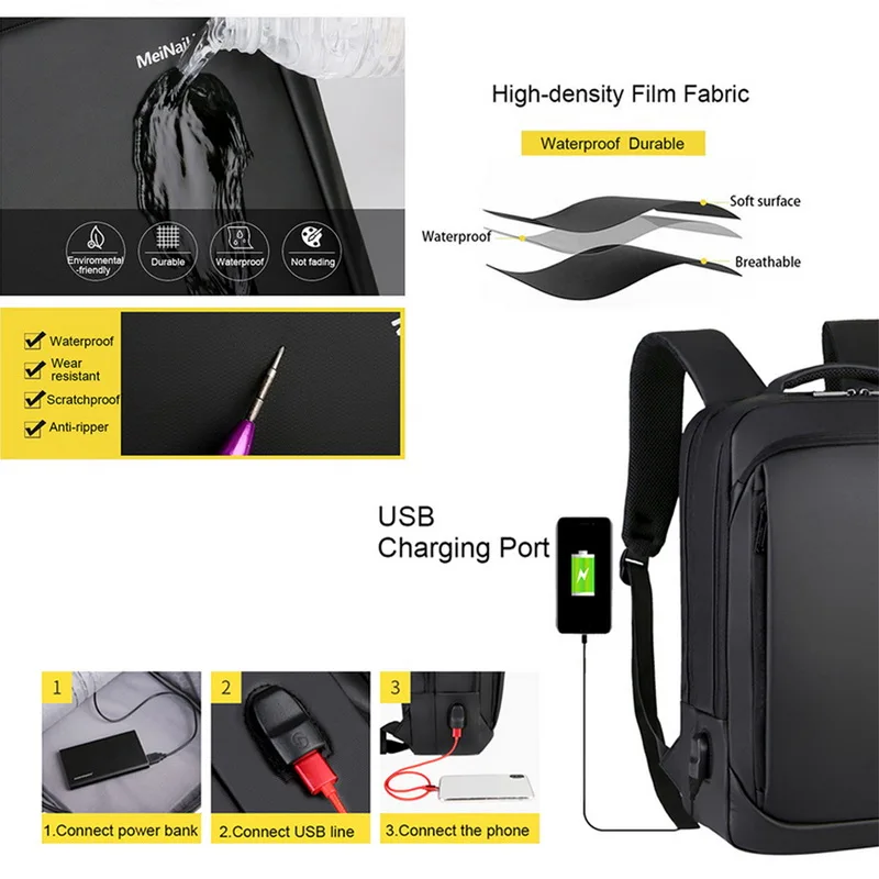 Мужской рюкзак для ноутбука с зарядкой через Usb от PUI, многофункциональный рюкзак для путешествий с защитой от кражи, водонепроницаемая школьная сумка, мужской рюкзак из поликарбоната
