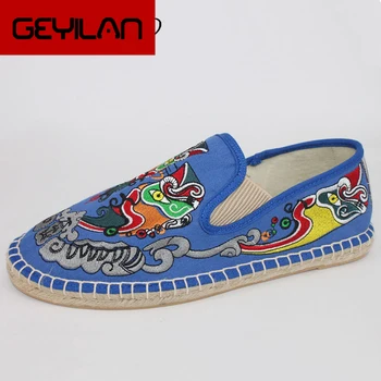 

Shoes Men Flats Loafers Embrodery Casual Snekears Black 2019 Male Shoe Slip On Fisherman Flats Hemp Breathable Loafers