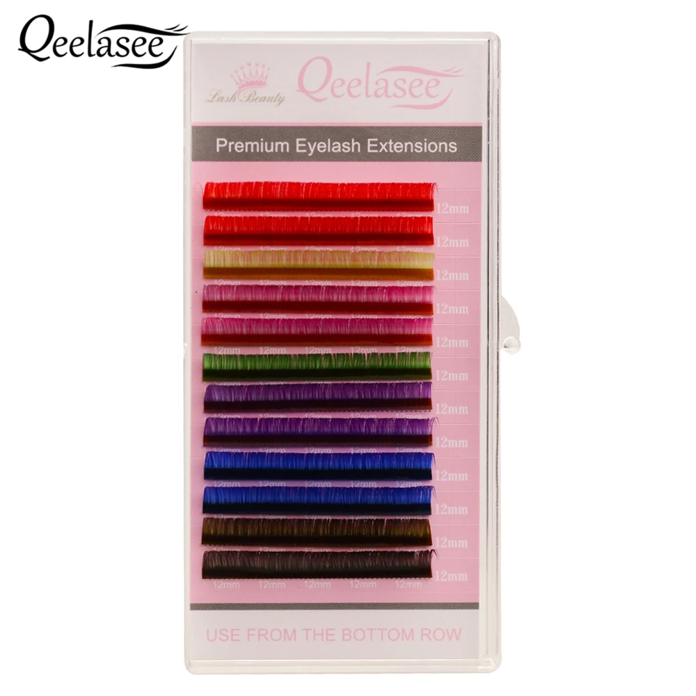 Qeelasee 4 /10/20 trays/lot 8 Colors Rainbow Colored Color Purple Blue Brown Green Red  Pink Yellow lash Extensions Individual 4
