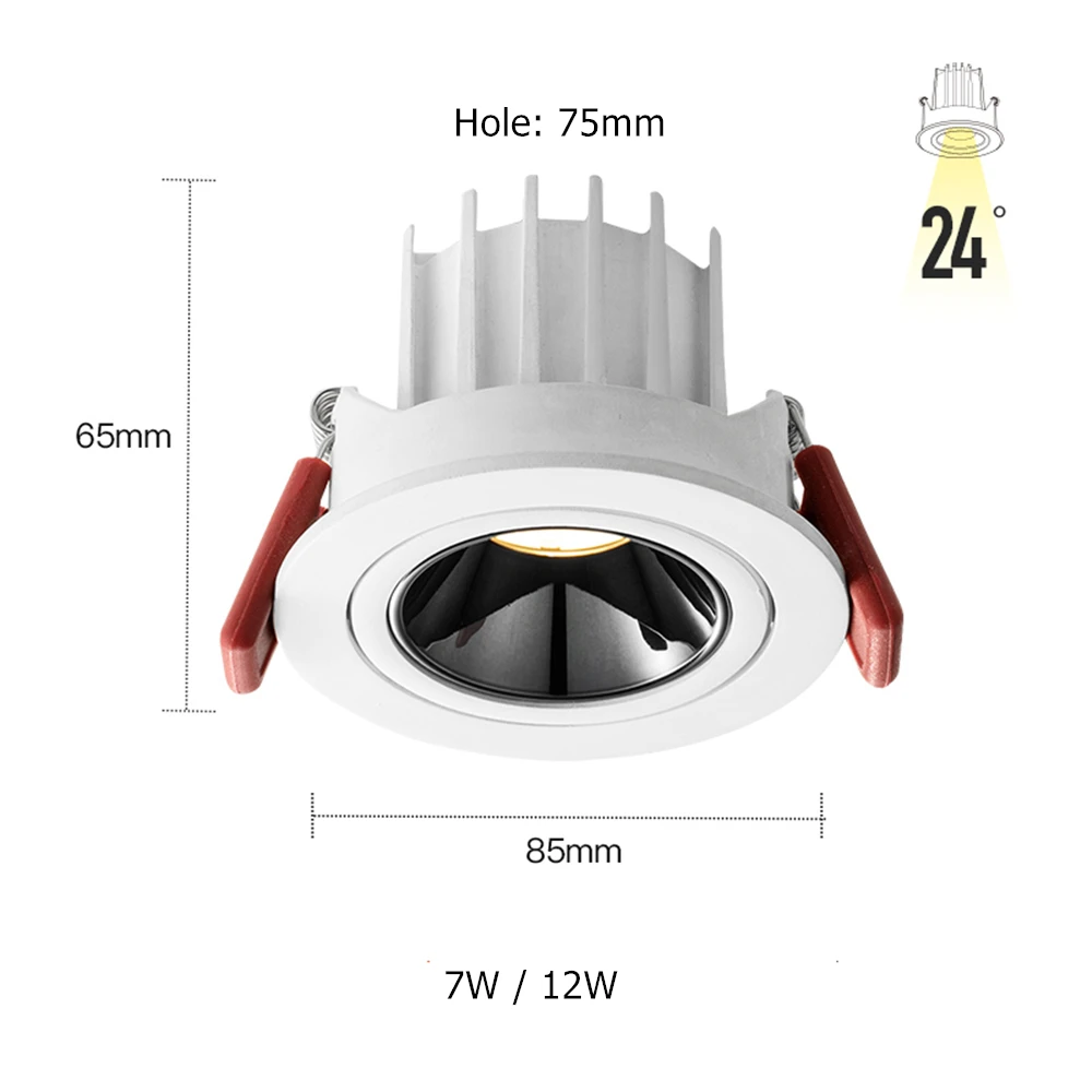 [DBF]2022 New High CRI 90 Anti-Glare LED COB Recessed Downlight 7W 12W Angle Adjustable Ceiling Spot Lights Kitchen Living Room colour changing downlights LED Downlights