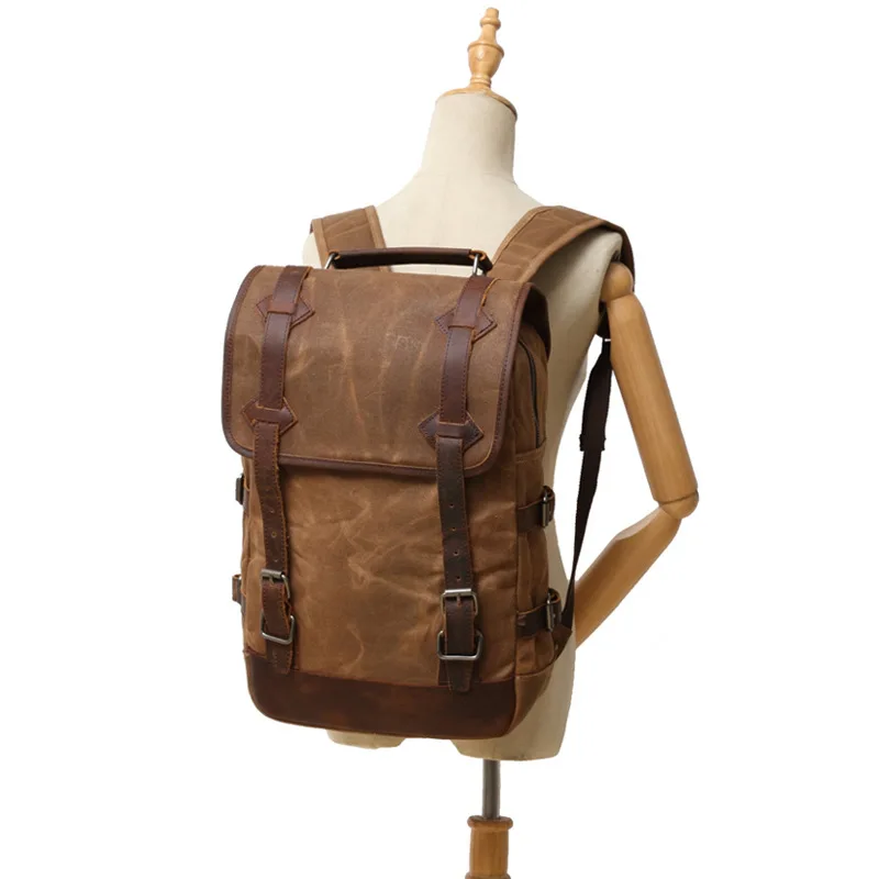 

Outdoor Waterproof Backpack Leisure Student Bag Large Capacity Travel Backpack Canvas Leather Mountaineering Bag