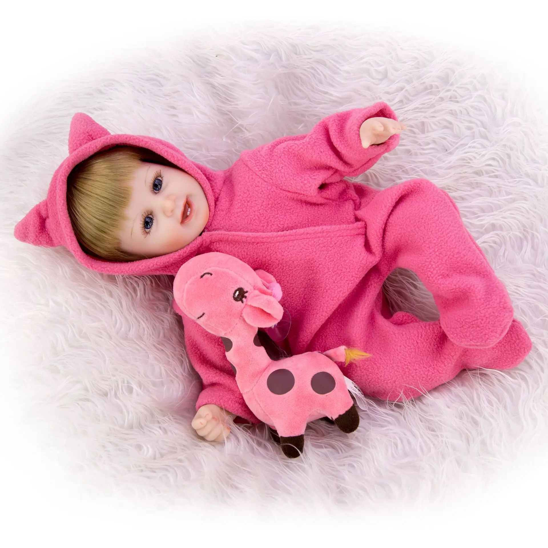 46 см Кукла reborn baby girl розовая мягкая силиконовая кукла для тела светлые волосы