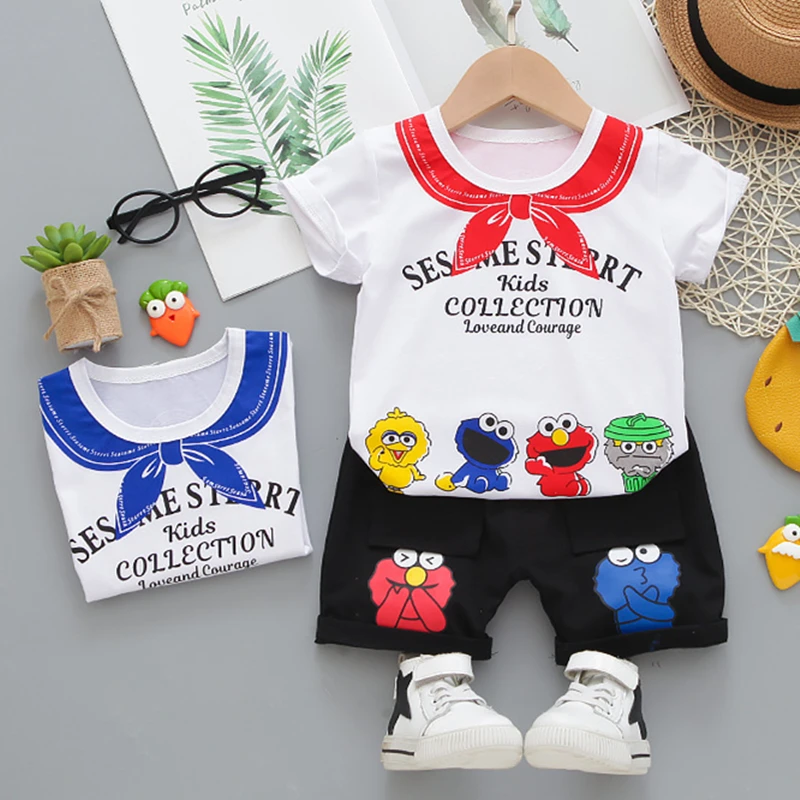 

Baby Boys Girls Kids Clothes Set Summer Sport Suit Sesame Street T-shirt + Shorts Outfit Costume Children Clothing Tracksuit