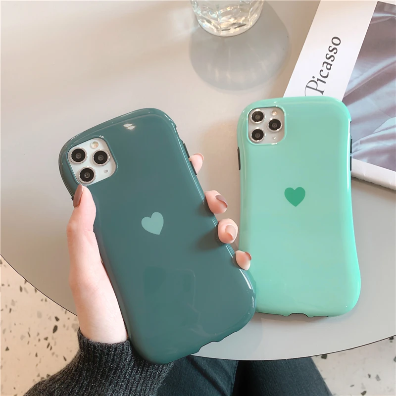 

Cute Green Love Heart Small Waist Phone Case for Iphone 11 Pro Max X Xr Xs Max 6s 7 8 Plus IMD Anti-fall Soft Silicon Back Cover