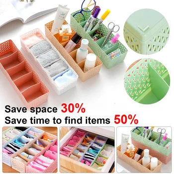 

Junejour Multi-function Plastic Drawer Organizer Tie Bra Socks Drawer Cosmetic Divider Storage Box 5-grids