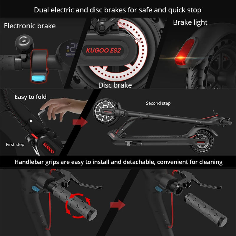 KUGOO ES2 складной электрический скутер, электрический и дисковый тормоз, 8,5 дюймов, 25 км, контроль диапазона, приложение, с USB портом, сотовые твердые шины
