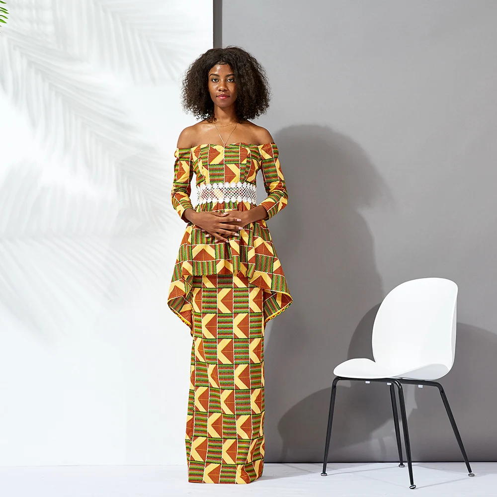 Африканская одежда, костюмы для пар, топ и юбка, комплект из 2 предметов, хлопковый топ на одно плечо, длинная юбка, африканская традиционная одежда
