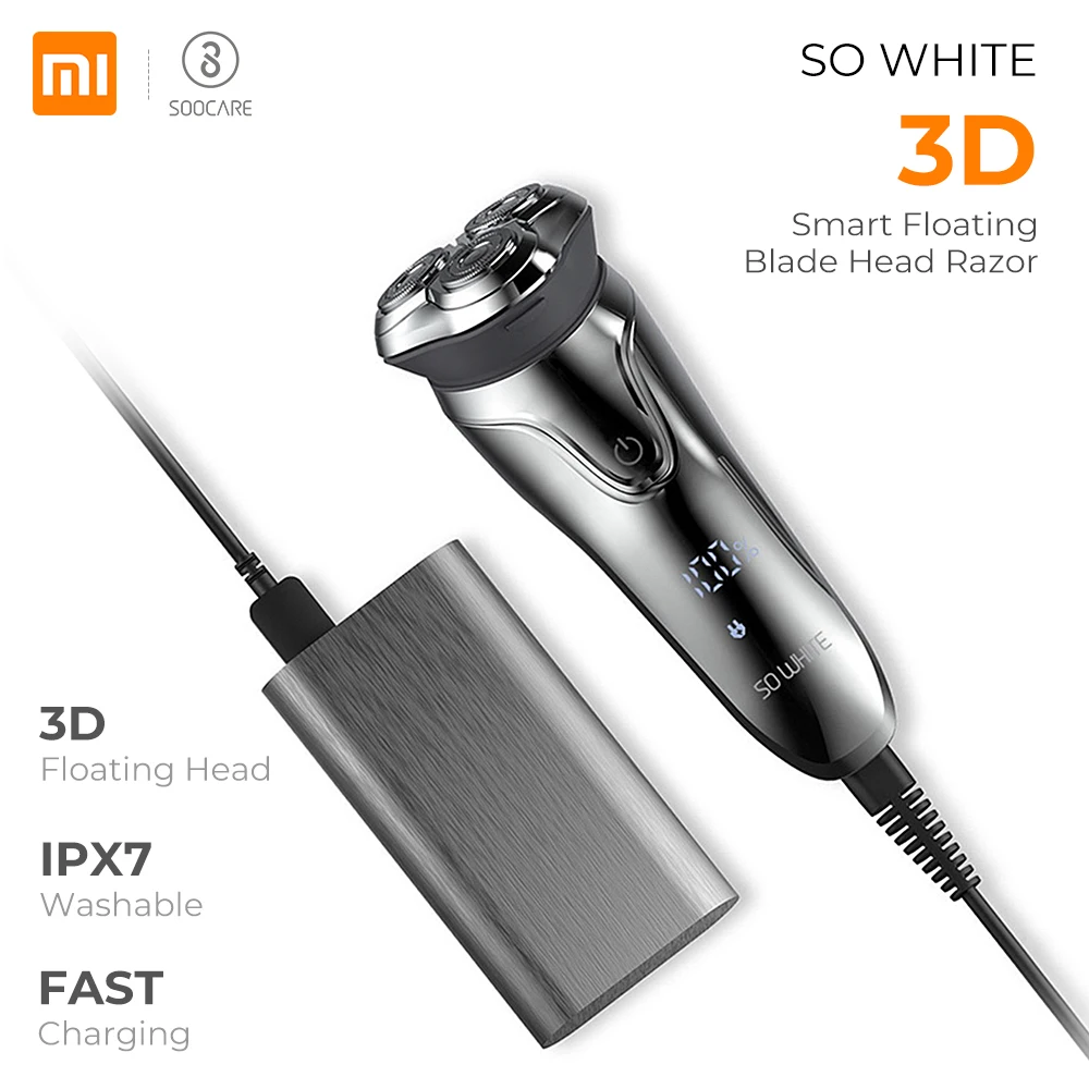 Prix XIAOMI Soocas SO WHITE ES3 3D Smart rasoir électrique USB 3 tête rasoir électrique LED affichage tondeuse à barbe Machine à raser