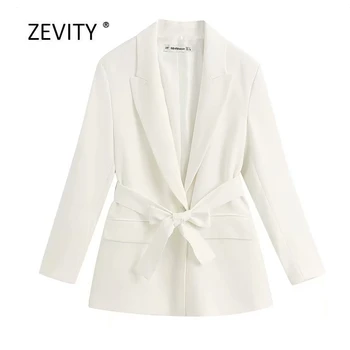 

New 2020 women elegant solid color sashes blazer notched collar long sleeve office ladies causal stylish outwear coat tops CT505