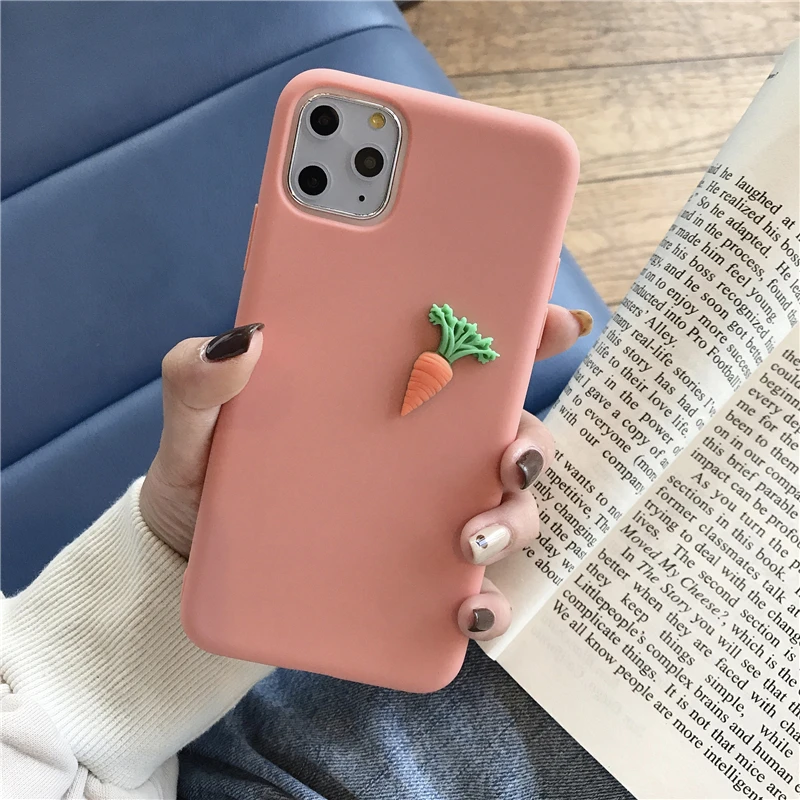 Милый 3D апельсин авокадо персик морковь Мягкий силиконовый чехол для iPhone 11 Pro X XR Xs Max 6 6s 7 8 Plus простой Капа - Цвет: Carrot Pink