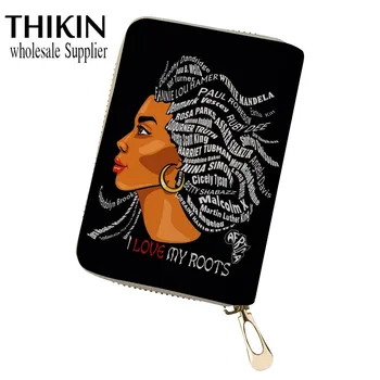 

THIKIN Love My Roots Print Women Wallet Credit Card Small Coin Pocket Art African American Girls Printed Ladies Purse Holders