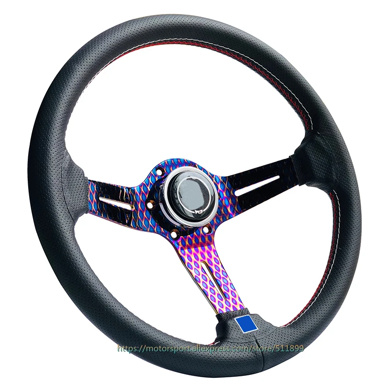 

350mm Scale Design Neo Chrome Leather ND Racing Car Steering Wheel