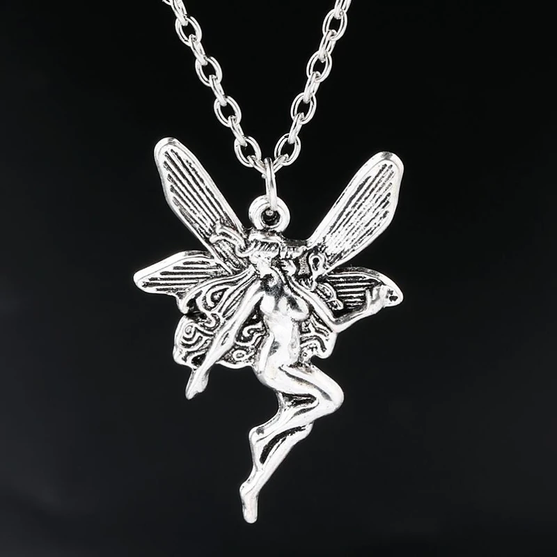 Vintage Fashion Statement Angel Fairy Pendant Necklace For Women Cross Chain Choker Jewelry Punk Goth Gothic Wicca Accessories