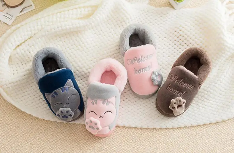 Children Indoor Slippers Winter Warm Shoes Kids Mum Dad Home Floor Slippers Cartoon Style Anti-slip Boys Girls Cotton Shoes FM01 children's sandals near me