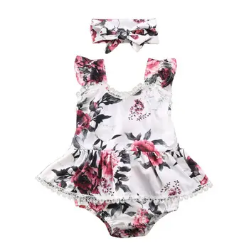 

Pudcoco US Stock 0-24M Infant Baby Girls Summer Bodysuit Sleeveless Flower Lace Romper Dress Overall Clothes Sunsuit