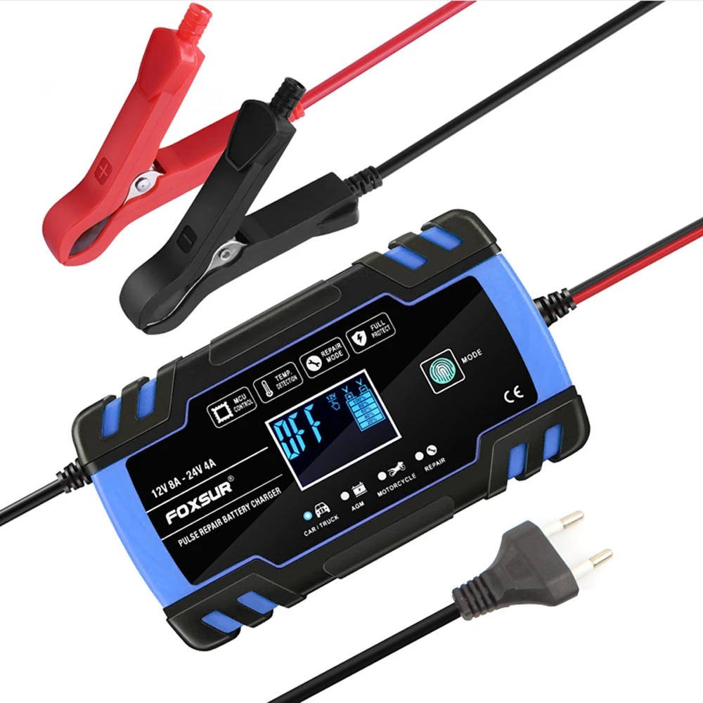 Car Battery Accessories Full Automatic Smart Battery Charger 12V 8A 24V 4A/12V 6A Lead Acid/GEL LCD Display EU/US Plug Fast Car Battery Charger