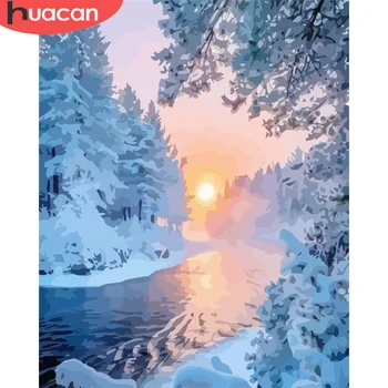 

HUACAN DIY Paint By Numbers Winter Drawing Oil Painting Kits Picture By Number Snow Landscape Modern Wall Art For Gift
