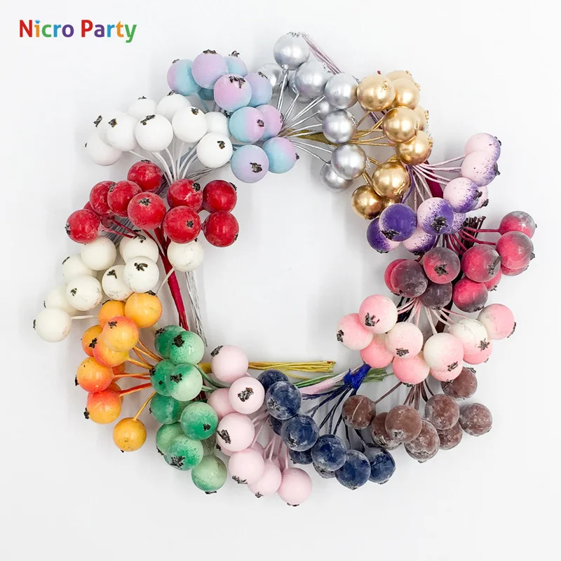 

Nicro 10 pcs/bundle DIY Artificial Fake Berries Cherry Stamen Smooth Foam Pomegranate Decorations Party Accessories Decor #Art33
