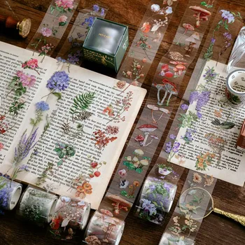 

1Pc Creative Plant Flowers Masking Tape Retro Transparent PET Tape For Scrapbooking DIY Diary Decorative Stationery Stickers