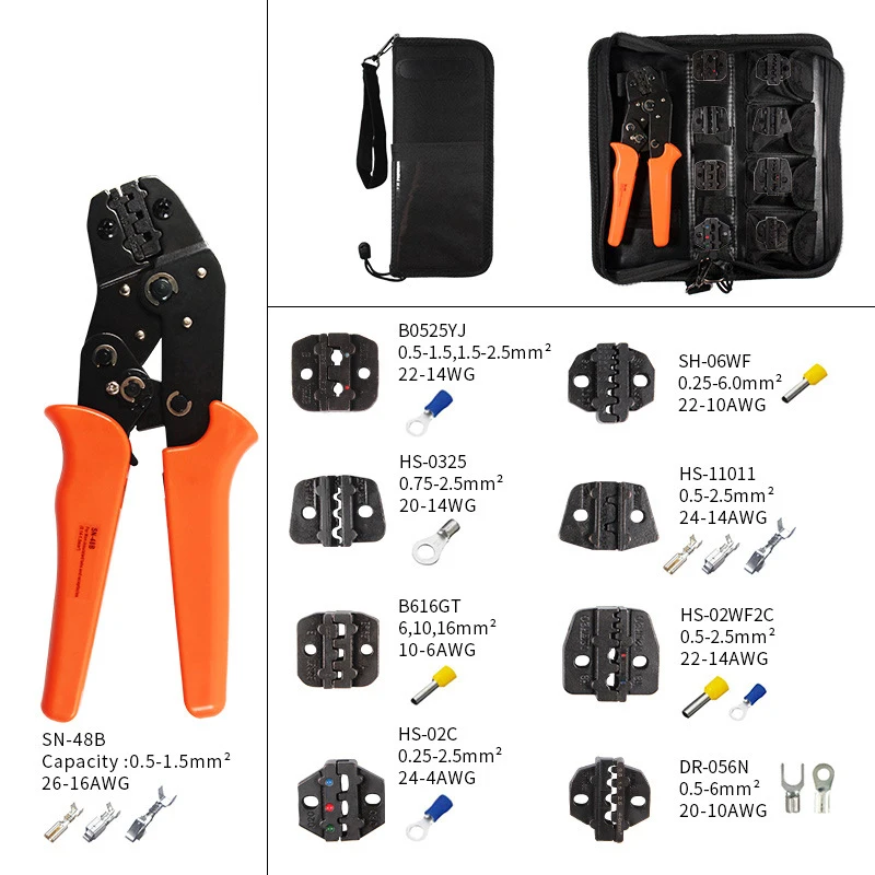 

Multifunctional 7-inch SN-48B Crimp Tool And Interchangeable Die Core Crimp Tool Coaxial Cable Terminal Kit 0.5-1.5mm2 ClampTool