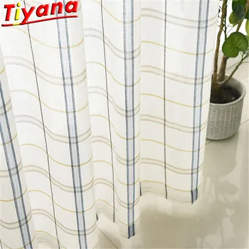 

Linen Plaid Tulle Curtains for Living Room Blue/Brown Grid Tulle Sheer Voile Modern Home Decoration Window Drapes Tulle HM073#40