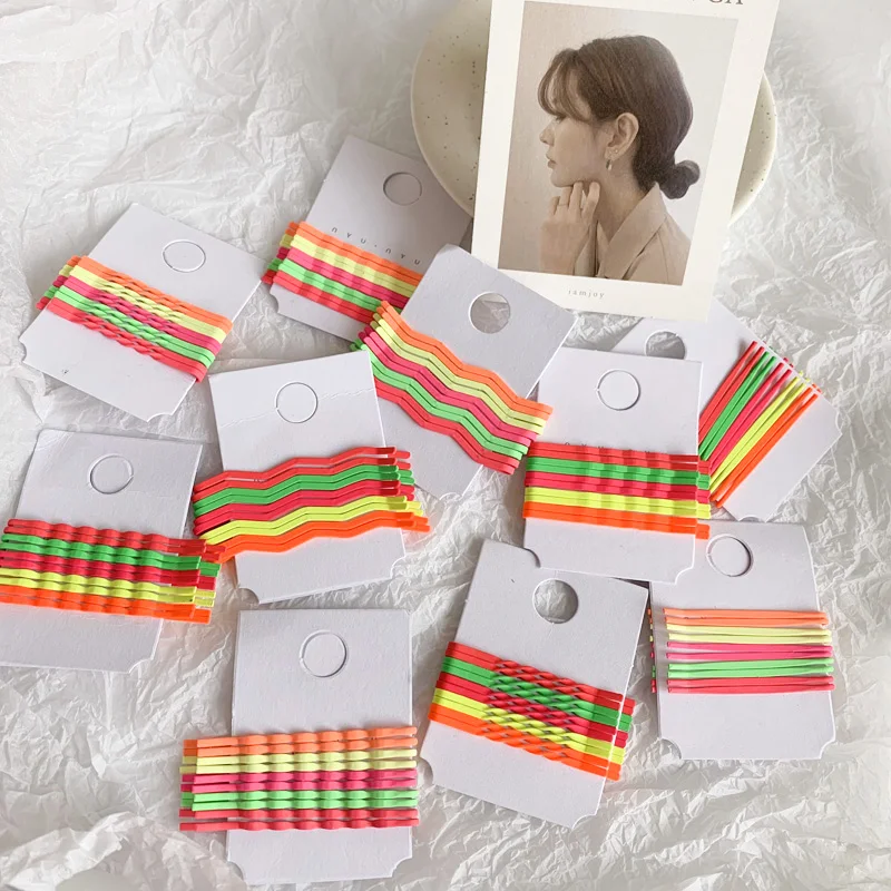 

HZ 2019 Fluorescent Simple Sweet Korea Chic Wave Candy Colorful Hair Clip Barrette Hairpin Hair Accessories for Women Girl Party