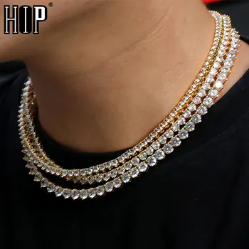 

Hip Hop 1 Row 3 Prong AAA CZ Stone 3/4/5/6MM Bling Iced Out Gold Silver Color Tennis Chain Cubic Zircon Necklace For Men Jewelry