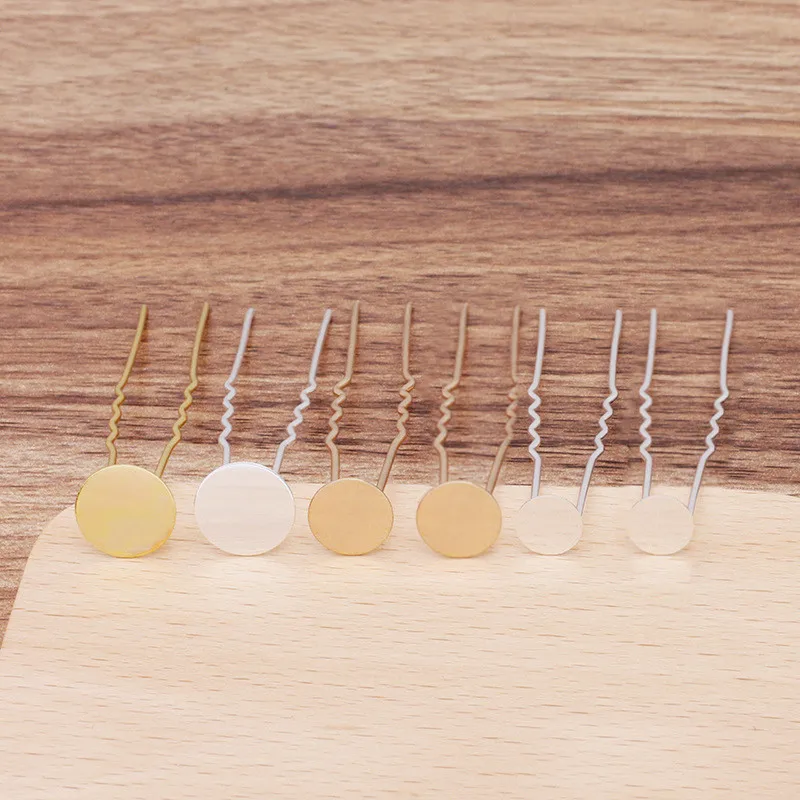 

20pcs 12mm Copper Hair Settings Cabochon Base Blank Bezel Trays U Shape Hair Clips Bobby Pins for Diy Hairpins Jewelry Making