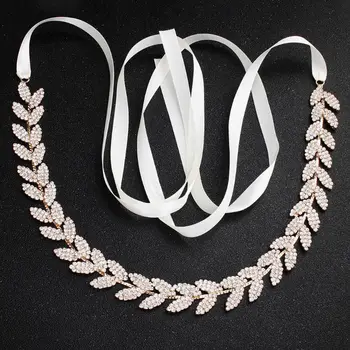 

Bridal Belt Rhinestone Leaf Thin Sash Wedding Dress Body Chain Accessories C6UD