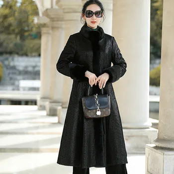 

Leather Jacket Women Sheepskin Genuine Leather Jacket Plus Size Natural Mink Fur Collar Winter Coat Women XS18D18-60 YY760