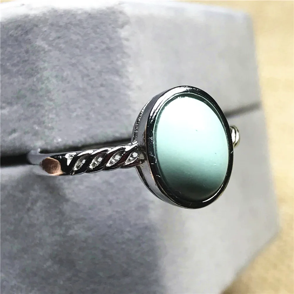 

Real Natural Turquoise Ring For Woman Men Anniversary Gift Silver Crystal 11x9mm Beads Stone Luxury Jewelry Adjustable Ring AAAA