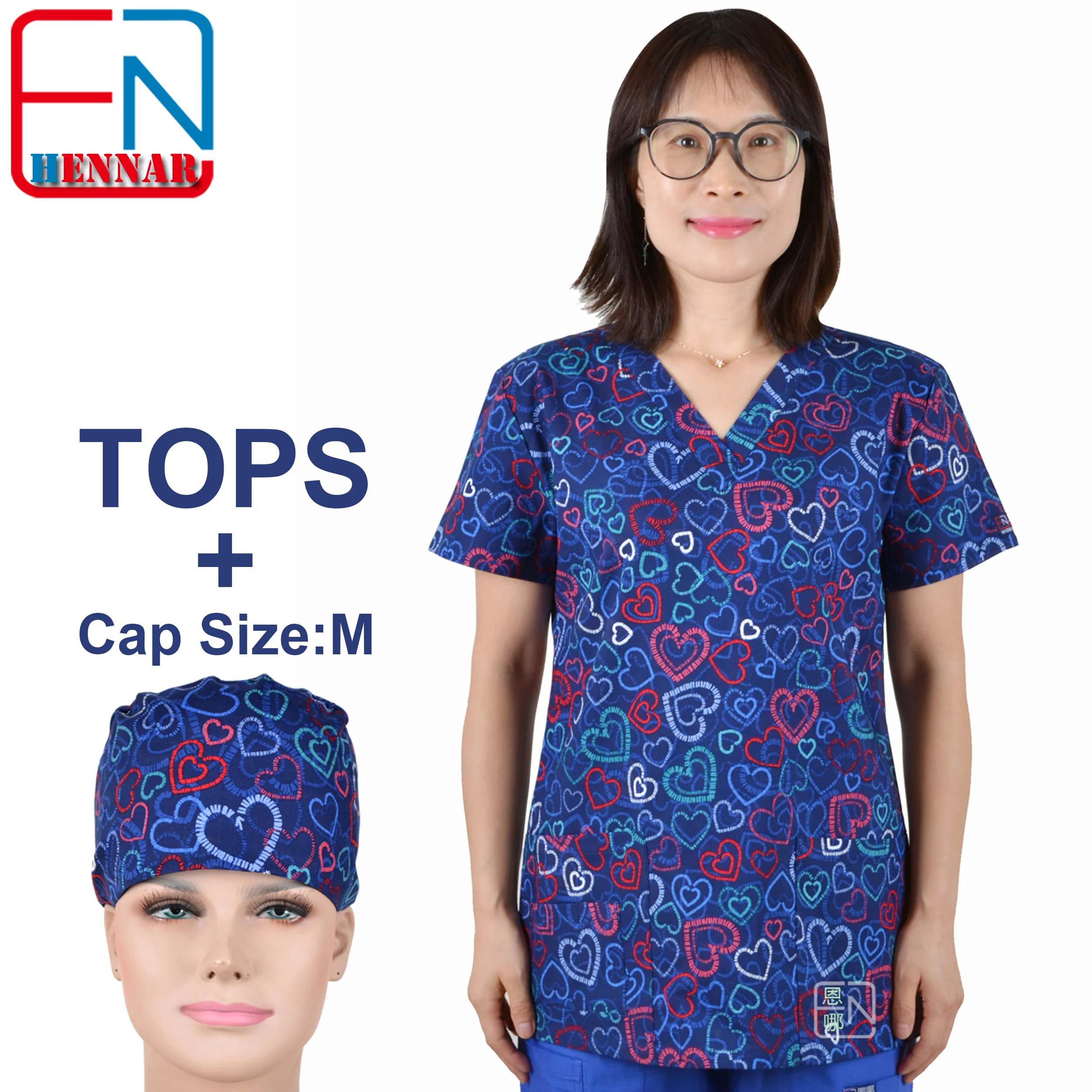 Hennar medical scrubs nursing scrubs women scrubs nurse medical uniformes medicos para mujer Scrub Tops+ caps