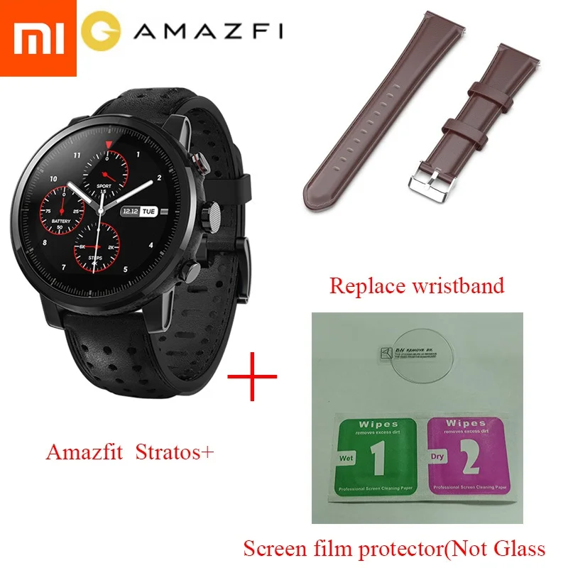 Глобальная версия Xiaomi Huami Amazfit 2 Stratos 2+ умные часы для мужчин с gps Xiaomi часы PPG монитор сердечного ритма 5ATM водонепроницаемый - Цвет: Add Brown Wristband