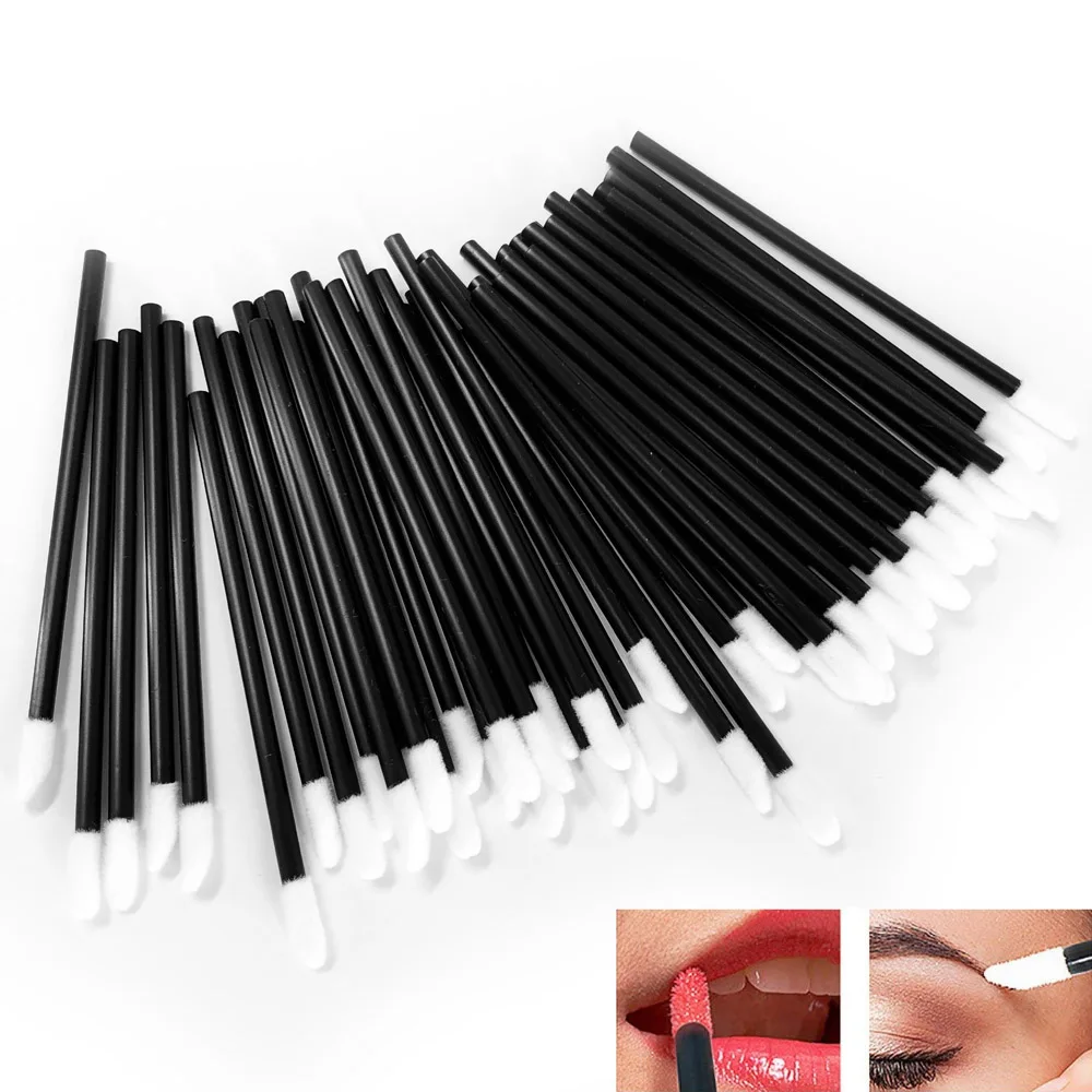 

50pcs Disposable Lip Brush Set Lipstick Mascara Wands Brush Cleaning Eyelash Eyebrow Makeups Tools Lip Brushes Portable Cosmetic