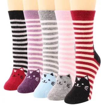 

Cross Border Hot Sales Soft and Comfortable Cat Wool Socks Cute Stripes Large Size Women's Cashmere Socks Manufacturers Direct
